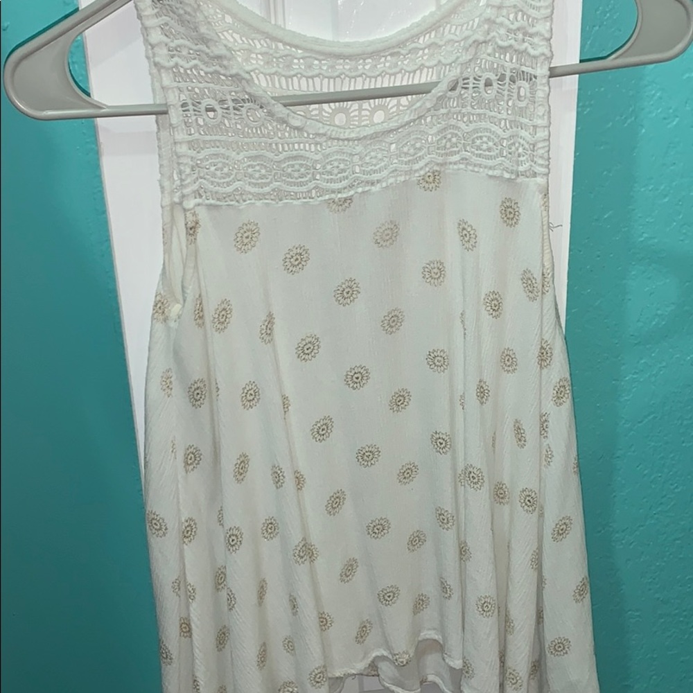 flowy shirt with lace at top/gold flower designs